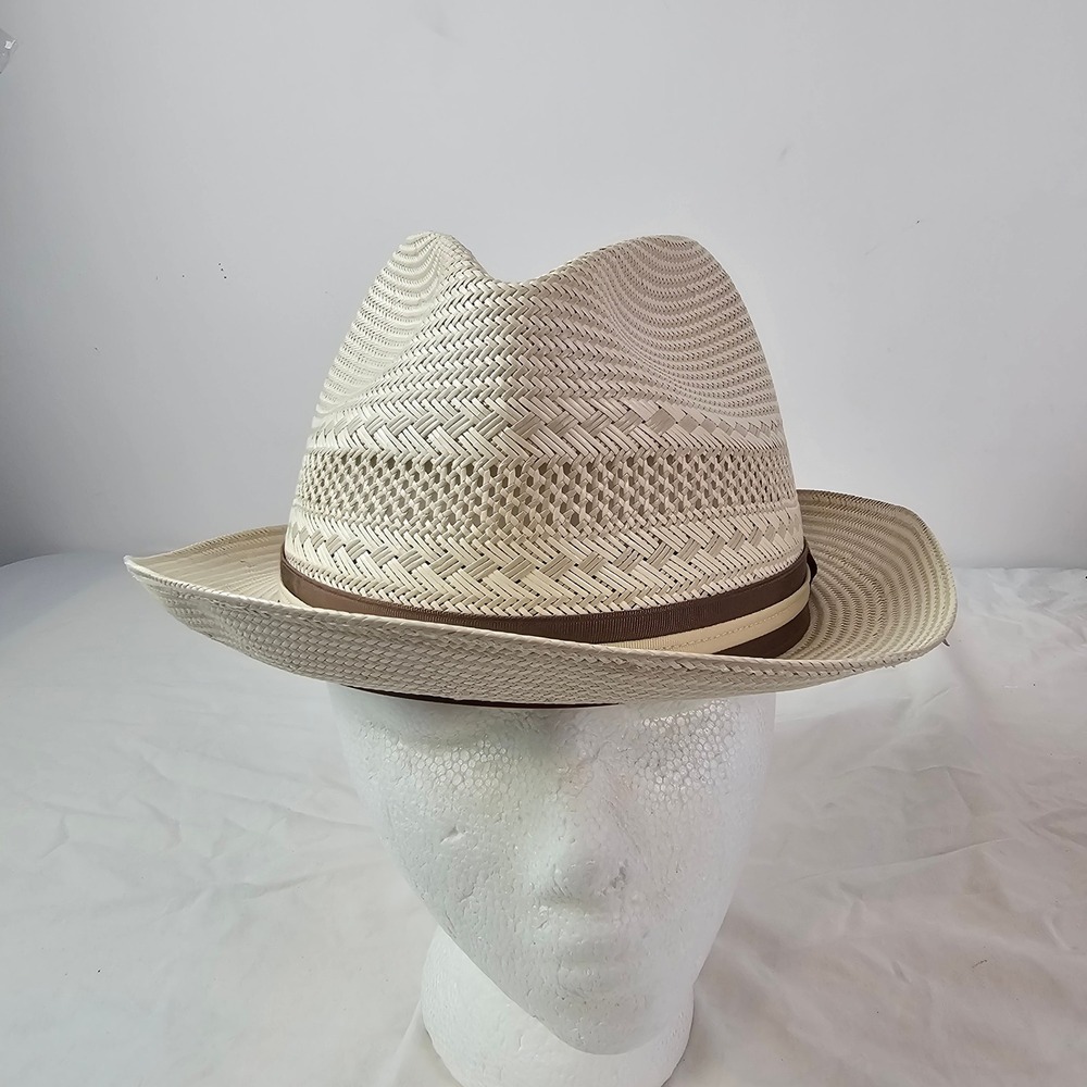 Biltmore Hats Mens Straw Fedora Cream Vented Made in USA Size Medium